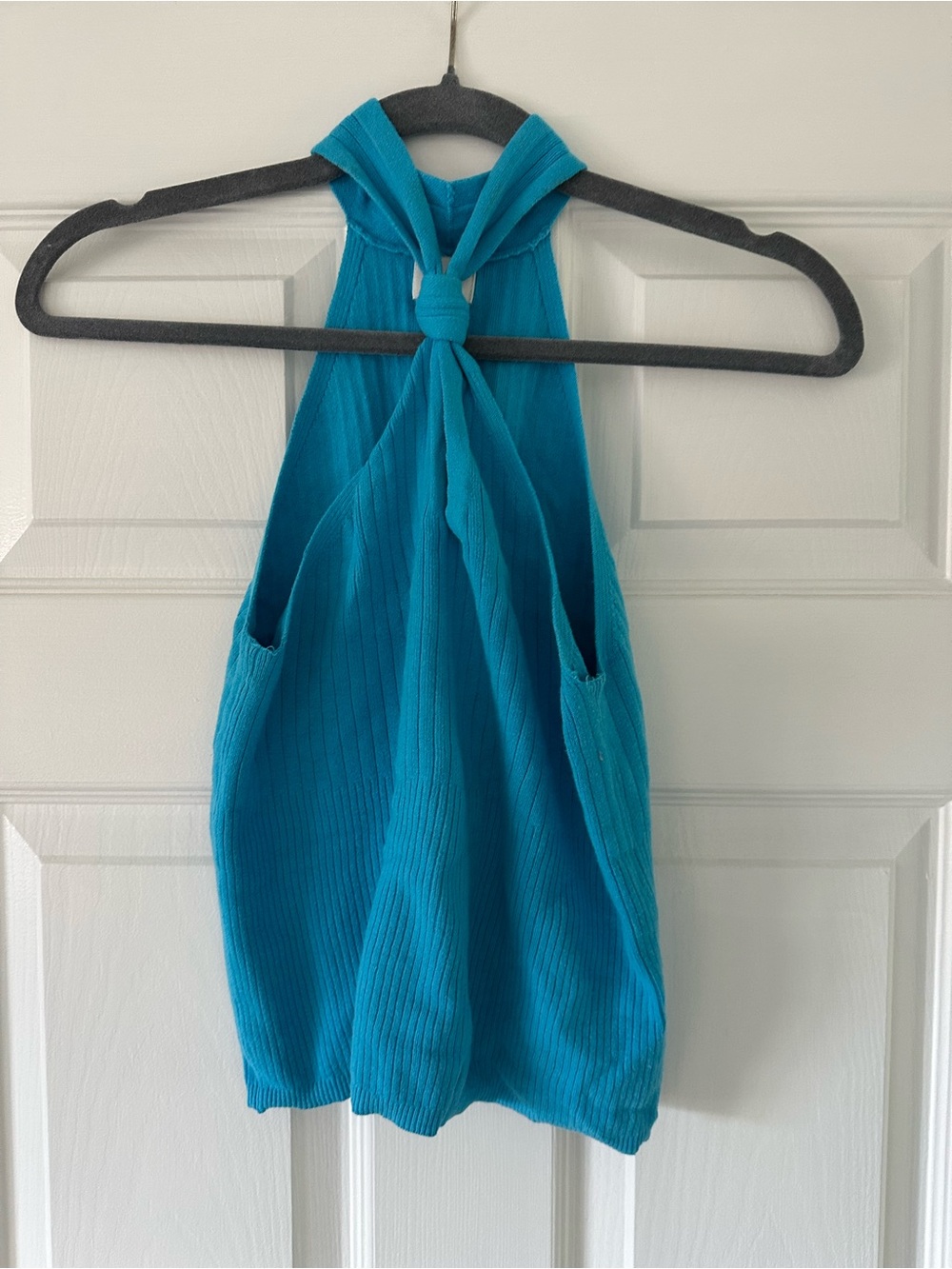 Teal Halter Ribbed Tank Top